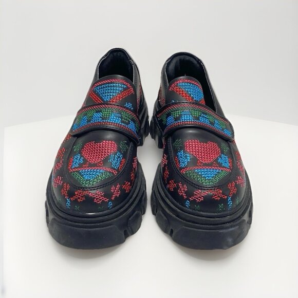 Farm Rio Men's Embroidered Lug Platform Loafer Casual Shoe Slip On Sz 9 Boho - Picture 1 of 7